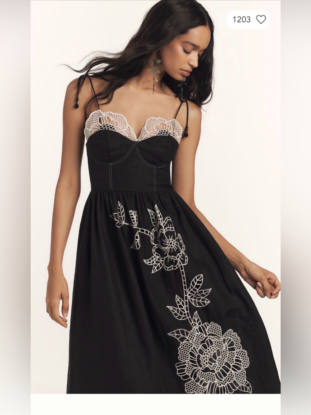 Farm Rio Richelieu Crochet Lace Linen Midi Sundress Size Small - Picture 8 of 14
